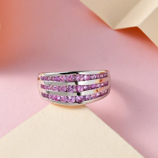 Premium Rosa Saphir Ring, 925 Silber platiniert (Größe 20.00) ca. 1.53 ct