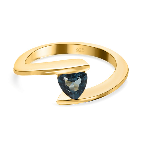 London Blau Topas Bypass Ring 925 Silber vergoldet ca. 0,58 ct