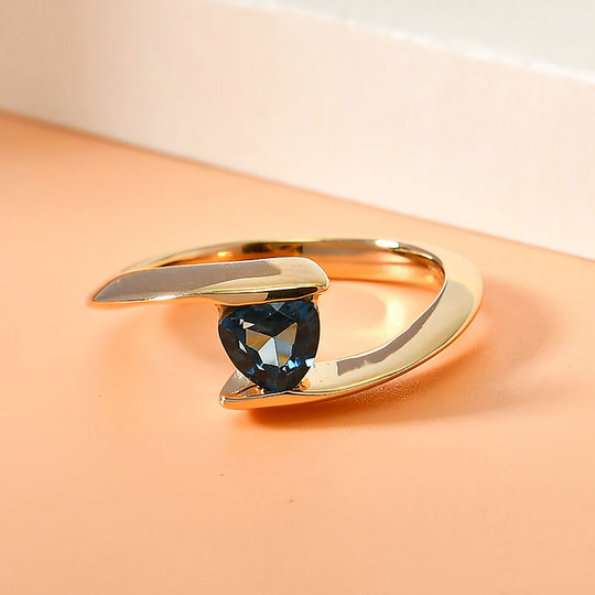 London Blau Topas Bypass Ring 925 Silber vergoldet ca. 0,58 ct