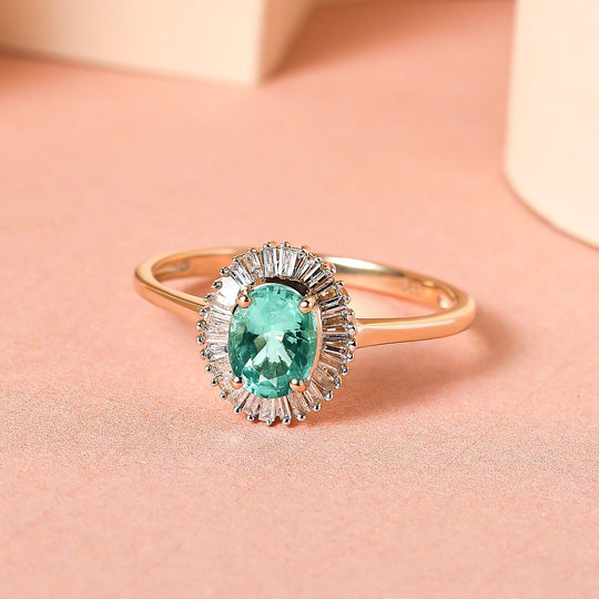 AAA Kolumbianischer Smaragd, Weißer Diamant Ring 585 Gold ca. 0,85 ct
