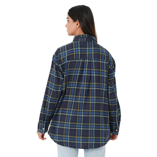 TAMSY - Damen, gewebte Hemdbluse, Größe 38, Blau und Schwarz