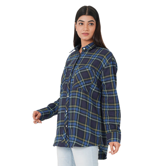 TAMSY - Damen, gewebte Hemdbluse, Größe 38, Blau und Schwarz