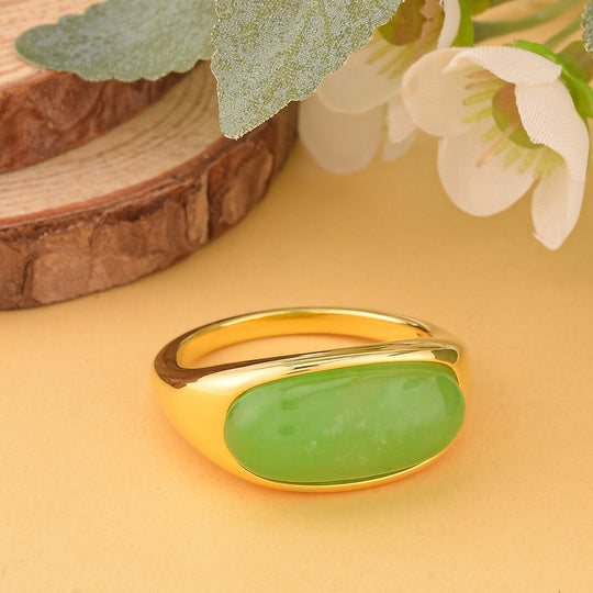 Grüner Jade Ring 925 Silber Gelbgold Vermeil 8, ca. 7.47 ct