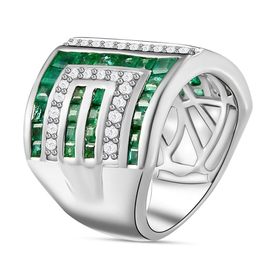 AAA Kagem Sambischer Smaragd Ring, Mäandermuster, 925 Silber platiniert (Größe 17.00) ca. 3.93 ct