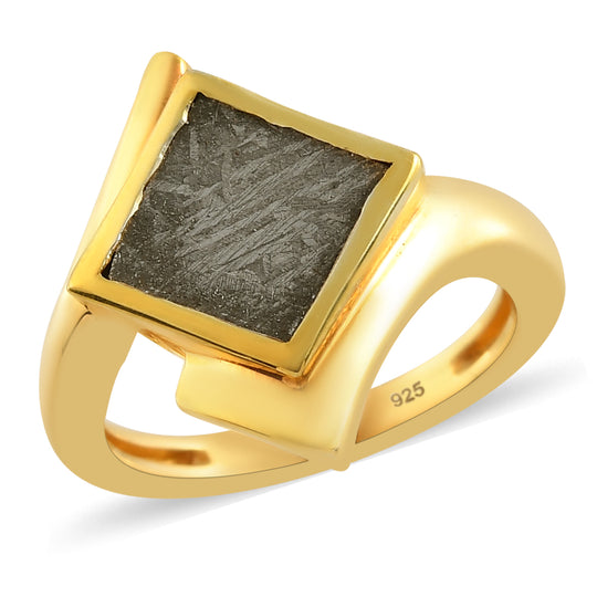 Meteorit Ring 925 Silber vergoldet (Größe 19.00) ca. 6,00 ct