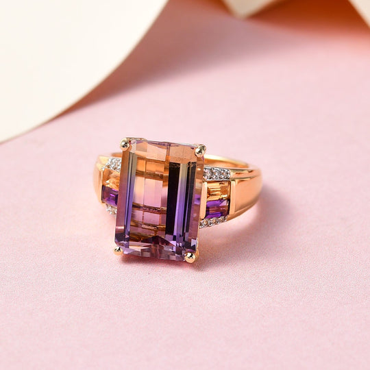 AA Ametrin und afrikanischer Amethyst Ring, 925 Silber Gelbgold Vermeil (Größe 20.00) ca. 7.62 ct