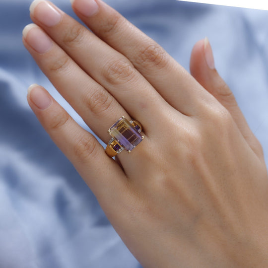 AA Ametrin und afrikanischer Amethyst Ring, 925 Silber Gelbgold Vermeil (Größe 20.00) ca. 7.62 ct