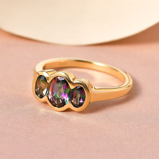 Nordlicht Mystik Topas Ring, 925 Silber vergoldet ca. 1.55 ct