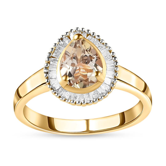 AAA Turkizit und weißer Diamant-Ring, 925 Silber Gelbgold Vermeil (Größe 21.00) ca. 1.44 ct