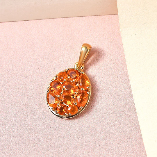 Salamanca Feueropal-Anhänger, 925 Silber Gelbgold Vermeil ca. 1,16 ct