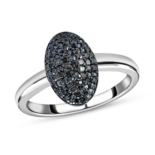 Blauer Diamant Ring, 925 Silber platiniert (Größe 19.00) ca. 0.50 ct