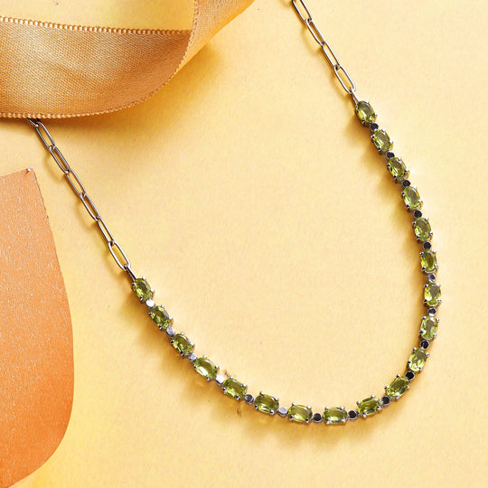 Natürliche Peridot Halskette, ca. 45 cm, Edelstahl, ca. 8.43 ct