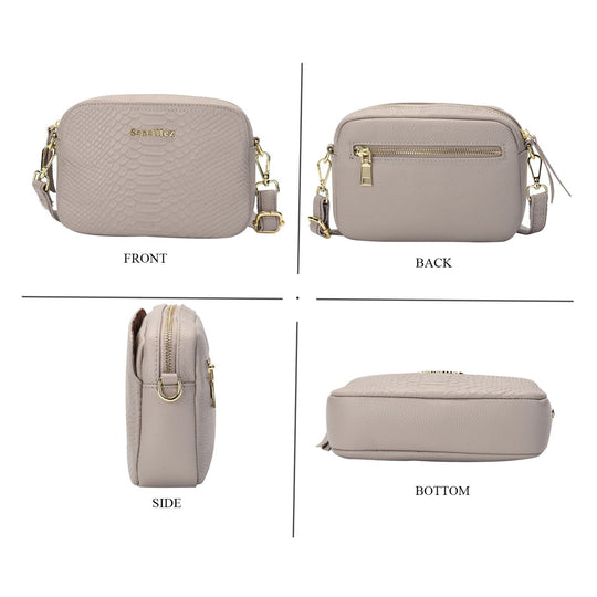 Sencillez Crossbody aus echtem Leder, Schlangenhaut-Druck, Größe 20x5x13 cm, rosa