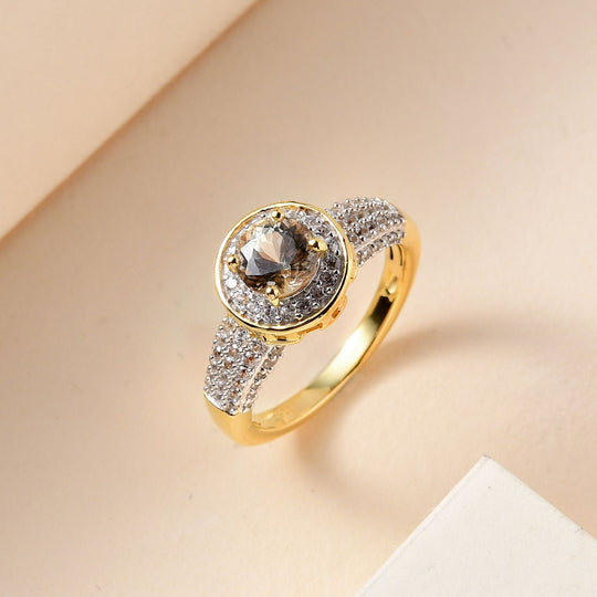 AAA Turkizit und weißer Zirkon-Ring, 925 Silber Gelbgold Vermeil (Größe 19.00) ca. 1,77 ct