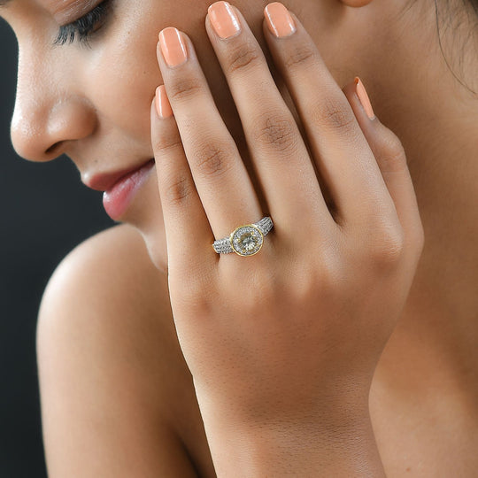 AAA Turkizit und weißer Zirkon-Ring, 925 Silber Gelbgold Vermeil (Größe 19.00) ca. 1,77 ct