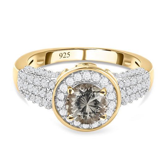 AAA Turkizit und weißer Zirkon-Ring, 925 Silber Gelbgold Vermeil (Größe 19.00) ca. 1,77 ct