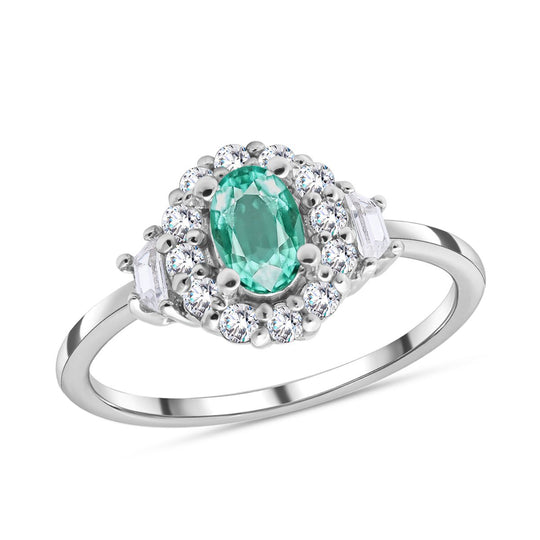 AAA Kagem sambischer Smaragd und weißer Zirkon Ring, 925 Silber platiniert (Größe 16.00) ca. 0.96 ct