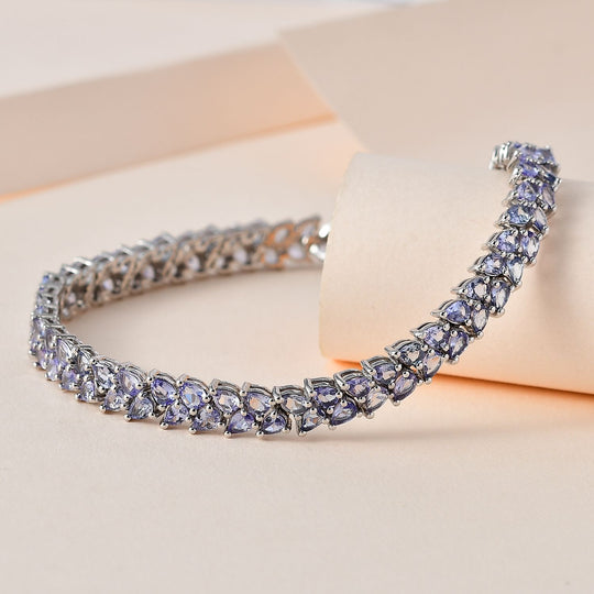 Tansanit Armband, ca. 19 cm, 925 Silber platiniert ca. 11.97 ct