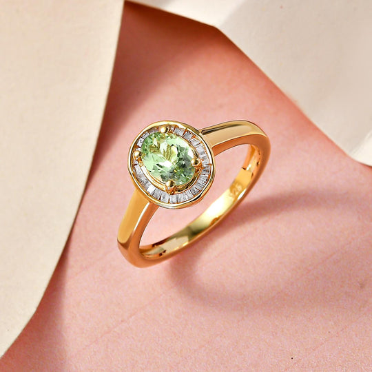 AA Merelani Mint-Granat und weißer Diamant-Ring, 925 Silber Gelbgold Vermeil (Größe 20.00) ca. 1.02 ct