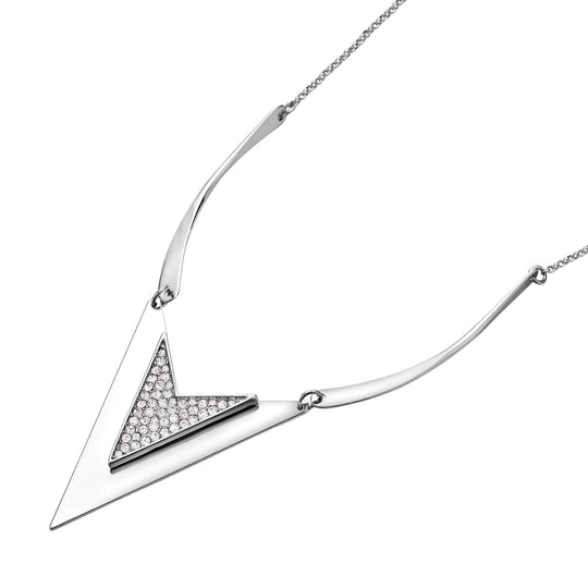 Chevron Form Weißes Kristall Halskette, ca. 50 cm, silberfarben