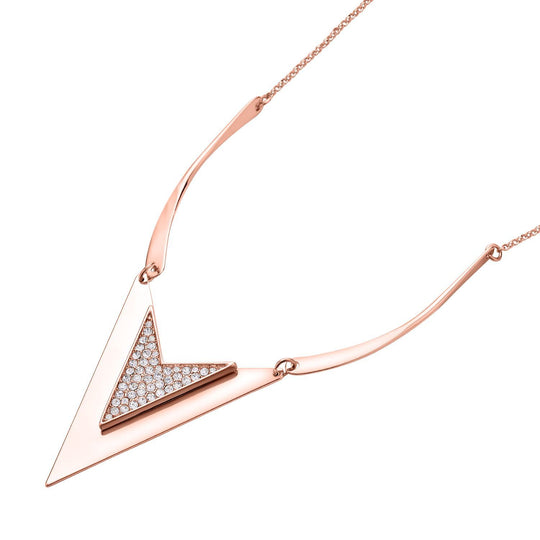 Chevron Form Weißes Kristall Halskette, ca. 50 cm, roséfarben