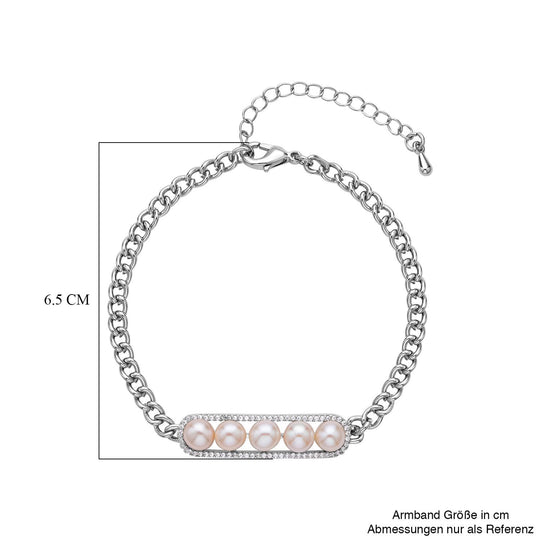 Weißes Muschelkernperle und Zirkonia 19cm Armband, Messing