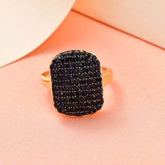 Schwarzer Saphir Ring, 925 Silber Gelbgold Vermeil ca. 2.10 ct