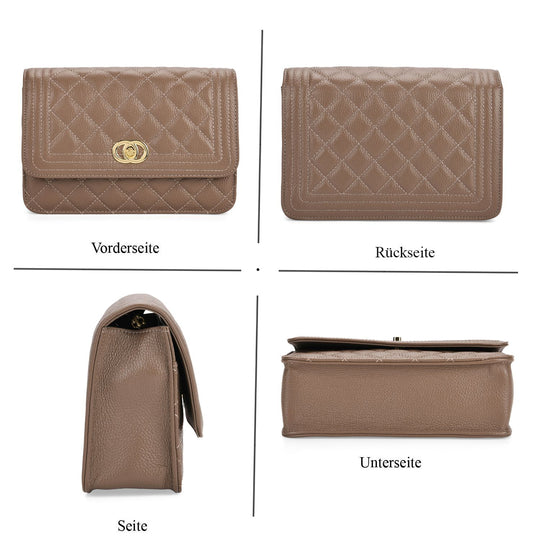 Crossbody-Tasche aus Echtleder mit Kettenriemen, 23,5x14x8 cm, Hellgrau