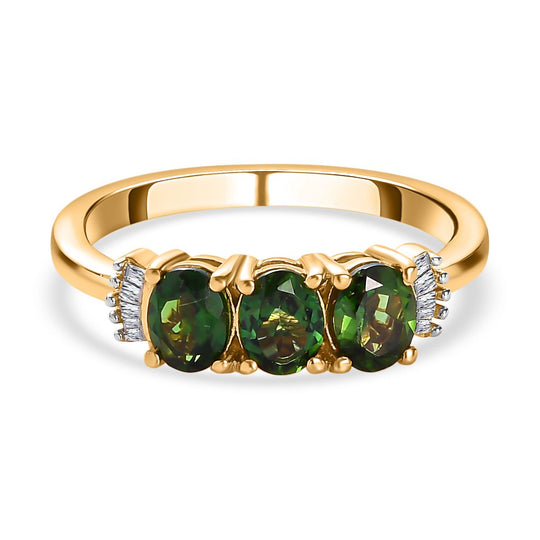 Natürlicher Chrom Turmalin und weißer Diamant-Ring, 925 Silber Gelbgold Vermeil (Größe 20.00) ca. 1.03 ct