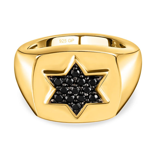 GP Celestial Traum-Kollektion - Schwarzer Diamant-Ring, 925 Silber vergoldet (Größe 21.00) ca. 0,35 ct
