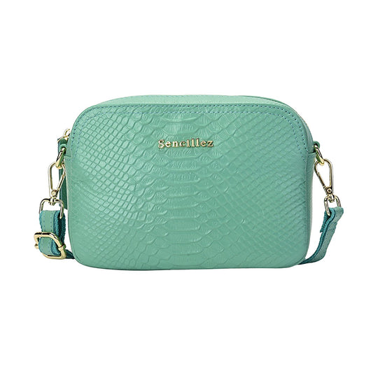 Sencillez Crossbody aus echtem Leder, Schlangenhaut-Druck, Größe 20x5x13 cm, rosa