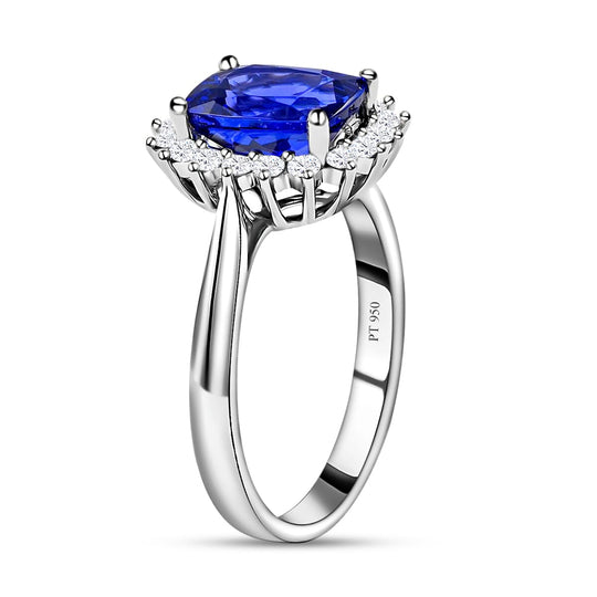 Rhapsody AAAA Tansanit, Weißer DiamantAGI zertifiziert Ringe 950 Platin (Größe 17.00) ca. 2.55 ct