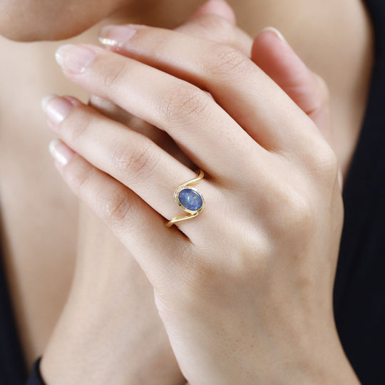 Boulder Opal Triplette Ring, 925 Silber vergoldet (Größe 19.00) ca. 0.94 ct