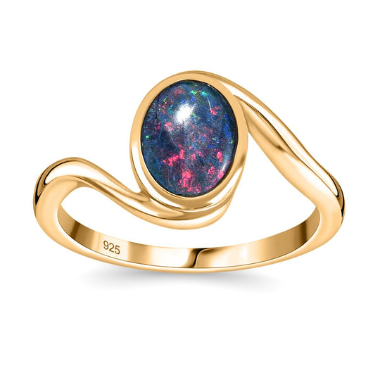 Boulder Opal Triplette Ring, 925 Silber vergoldet (Größe 19.00) ca. 0.94 ct