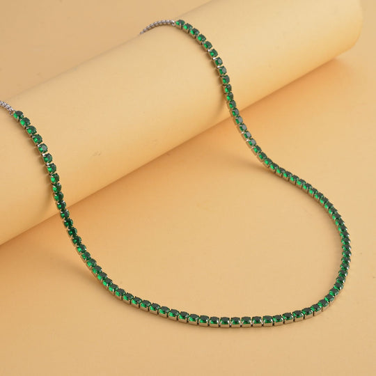 Grüne Zirkonia Halskette, ca. 38 cm, Edelstahl ca. 45,00 ct
