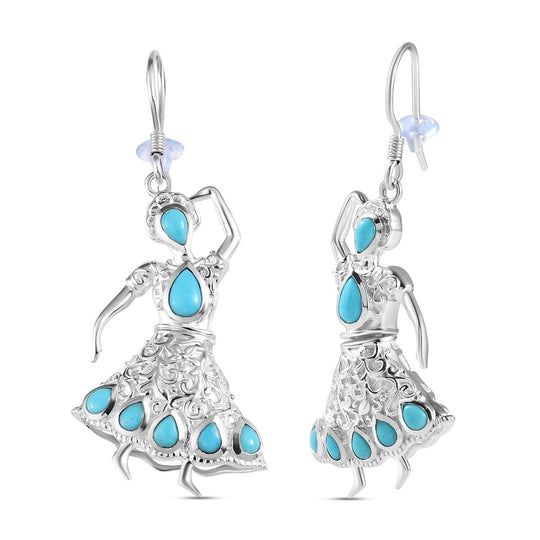 Sleeping Beauty Türkis Ohrringe, 925 Silber ca. 2.71 ct