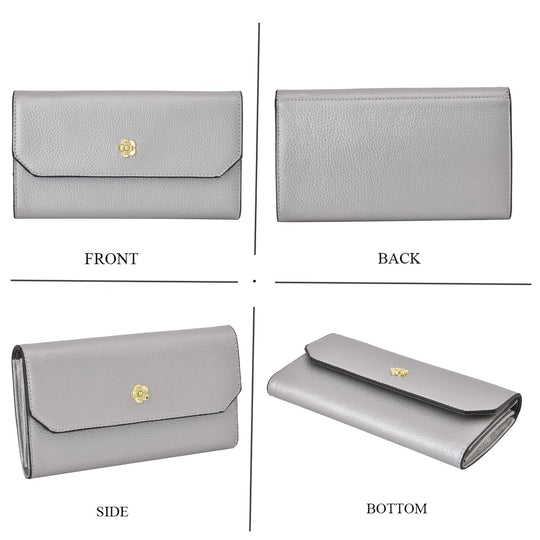 100% Echtleder Clutch mit RFID Schuz, 120 cm metall Riehmen, 20x12 cm, Grau