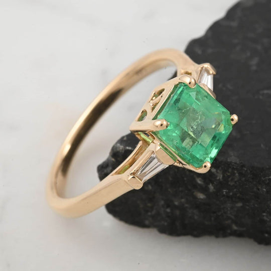 AAA Kolumbianischer Smaragd, Weißer Diamant Ring 585 Gold ca. 1,15 ct