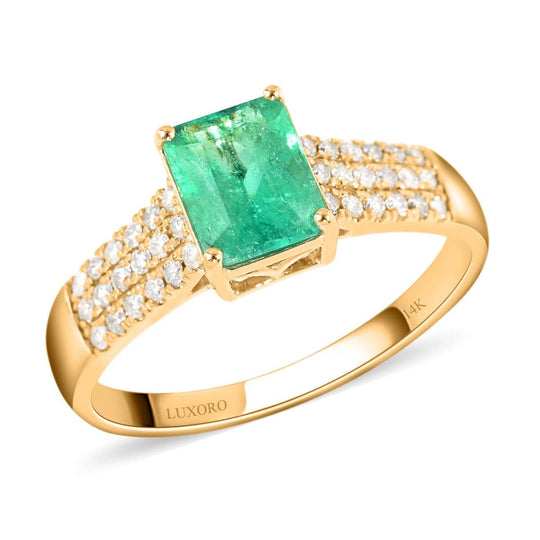 LUXORO AAA Kolumbianischer Smaragd, Weißer Diamant Ring, zertifiziert und geprüft, 585 Gold ca. 1.65 ct