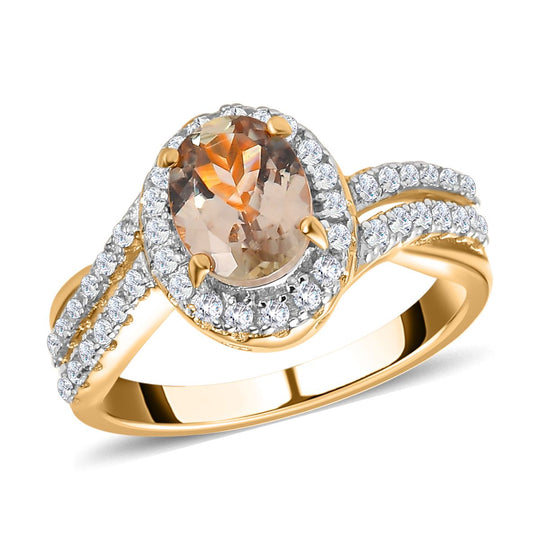 AAA Turkizit und weißer Zirkon-Ring, 925 Silber Gelbgold Vermeil (Größe 20.00) ca. 1,81 ct