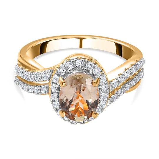 AAA Turkizit und weißer Zirkon-Ring, 925 Silber Gelbgold Vermeil (Größe 20.00) ca. 1,81 ct