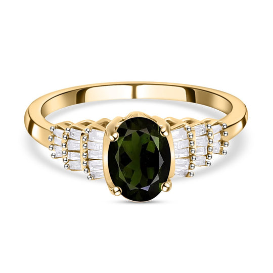Natürlicher Chrom Turmalin und weißer Diamant-Ring, 925 Silber Gelbgold Vermeil (Größe 19.00) ca. 0.95 ct
