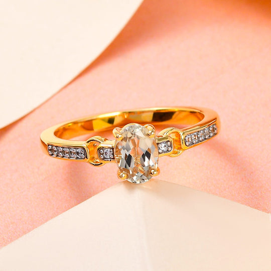 AAA Turkizit und weißer Zirkon-Ring, 925 Silber Gelbgold Vermeil (Größe 20.00) ca. 0,96 ct