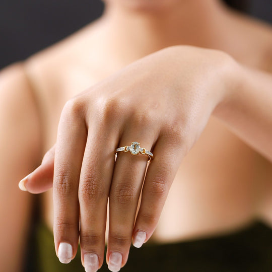 AAA Turkizit und weißer Zirkon-Ring, 925 Silber Gelbgold Vermeil (Größe 20.00) ca. 0,96 ct