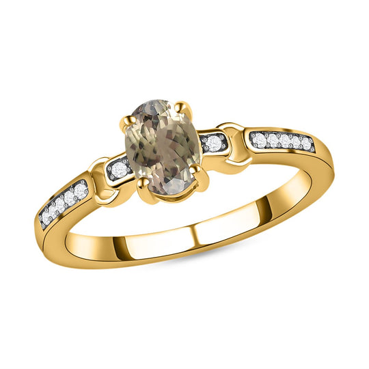 AAA Turkizit und weißer Zirkon-Ring, 925 Silber Gelbgold Vermeil (Größe 20.00) ca. 0,96 ct