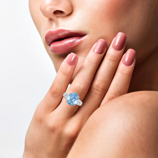 Himmelblauer Topas und weißer Zirkon-Ring, 925 Silber platiniert ca. 6,24 ct
