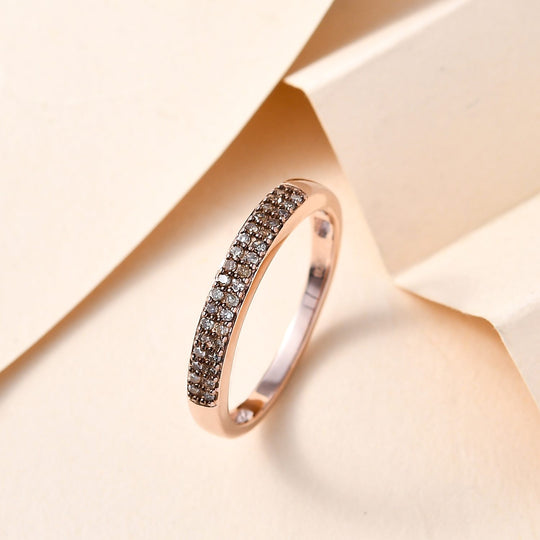 Natürlicher Champagner Diamant Ring, 925 Silber Roségold Vermeil (Größe 21.00) ca. 0.20 ct