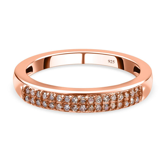 Natürlicher Champagner Diamant Ring, 925 Silber Roségold Vermeil (Größe 21.00) ca. 0.20 ct