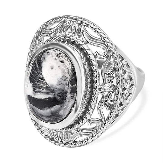 Weißer Büffel Ring, 925 Silber platiniert (Größe 18.00) ca. 8.97 ct