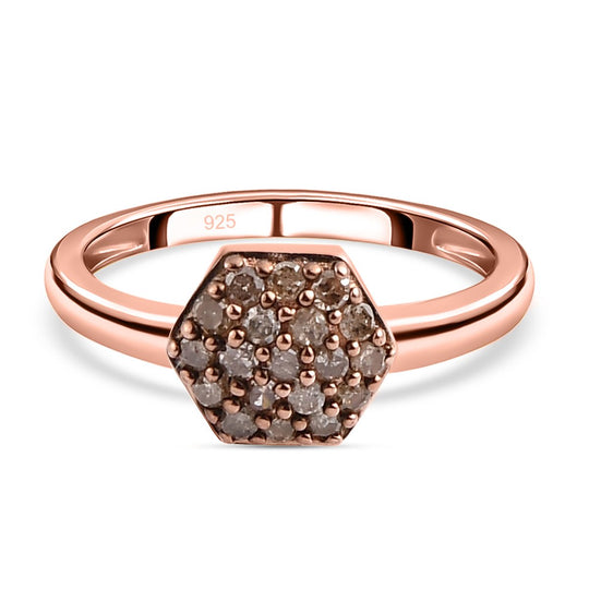 Natürlicher Champagner Diamant Ring 925 Silber Roségold Vermeil (Größe 19.00) ca. 0.20 ct